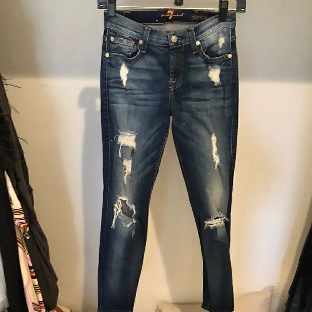 7 for all mankind skinny distressed ripped denim